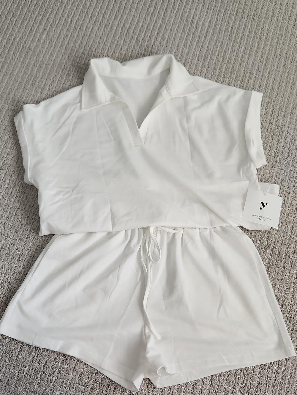 White Polo-Style Summer Top & Shorts Set